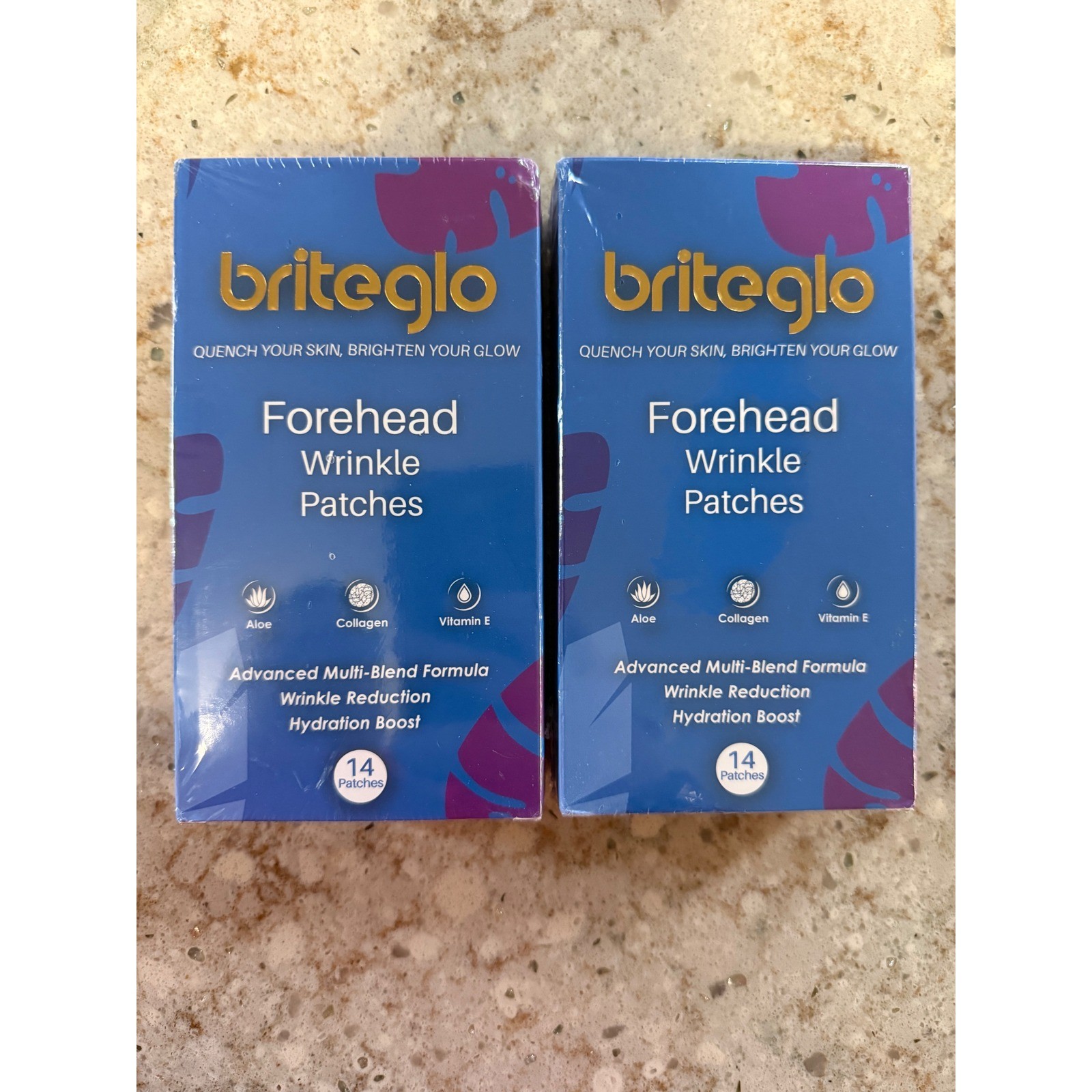Briteglo Forehead Wrinkle Patches 2 Pack 28 Patches Aloe Collagen Vitamin E New