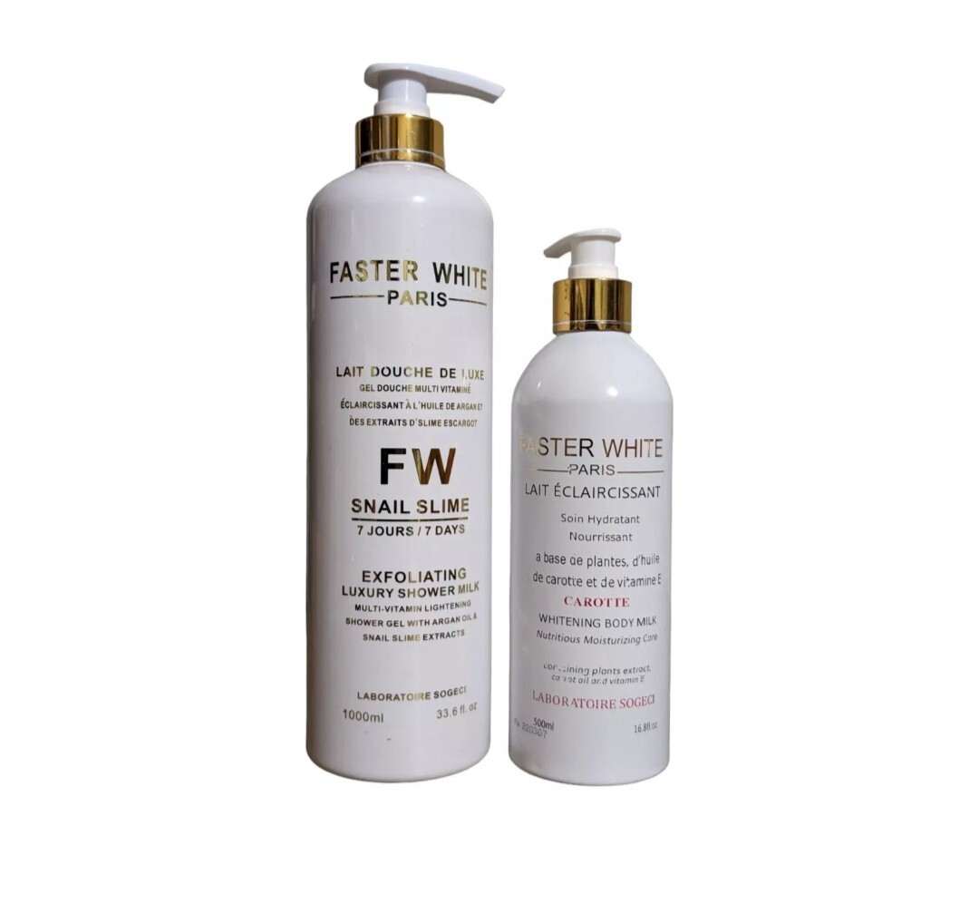 2pcs FASTER WHITE Paris SNAIL [SLIME] Super Whitening Body Lotion & Shower Gel