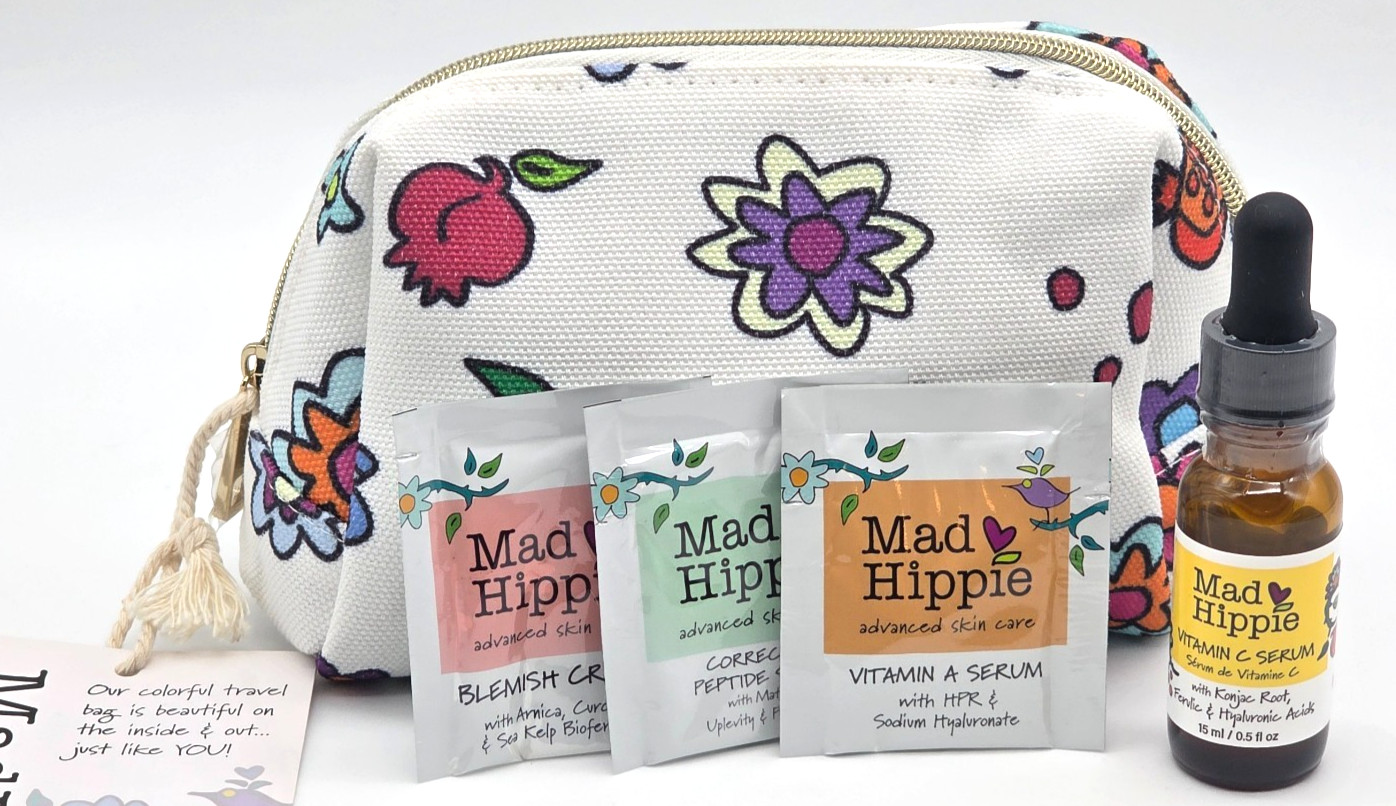 Mad Hippie Travel Pouch Vitamin C Serum .5 fl oz Travel Size with Sample Packs