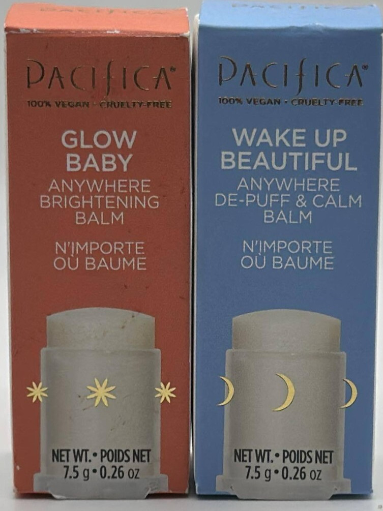 2PK Pacifica Wake Up Beautiful & Glow Baby Balm SET ~ 0.26 OZ EACH ~ READ