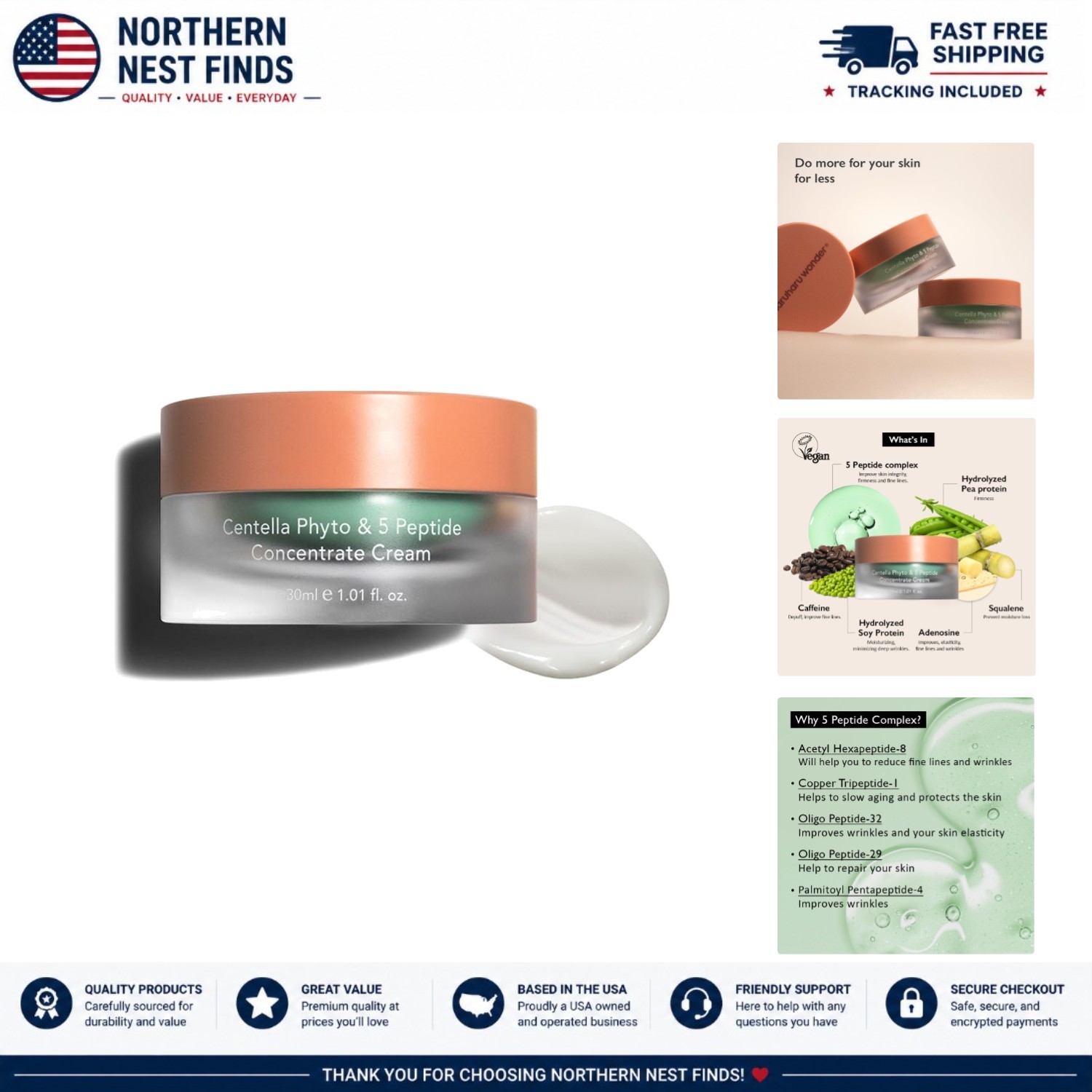 Cruelty-Free 5 Peptide Wrinkle Treatment Cream – Daily & Night Use, 1.01 fl. oz