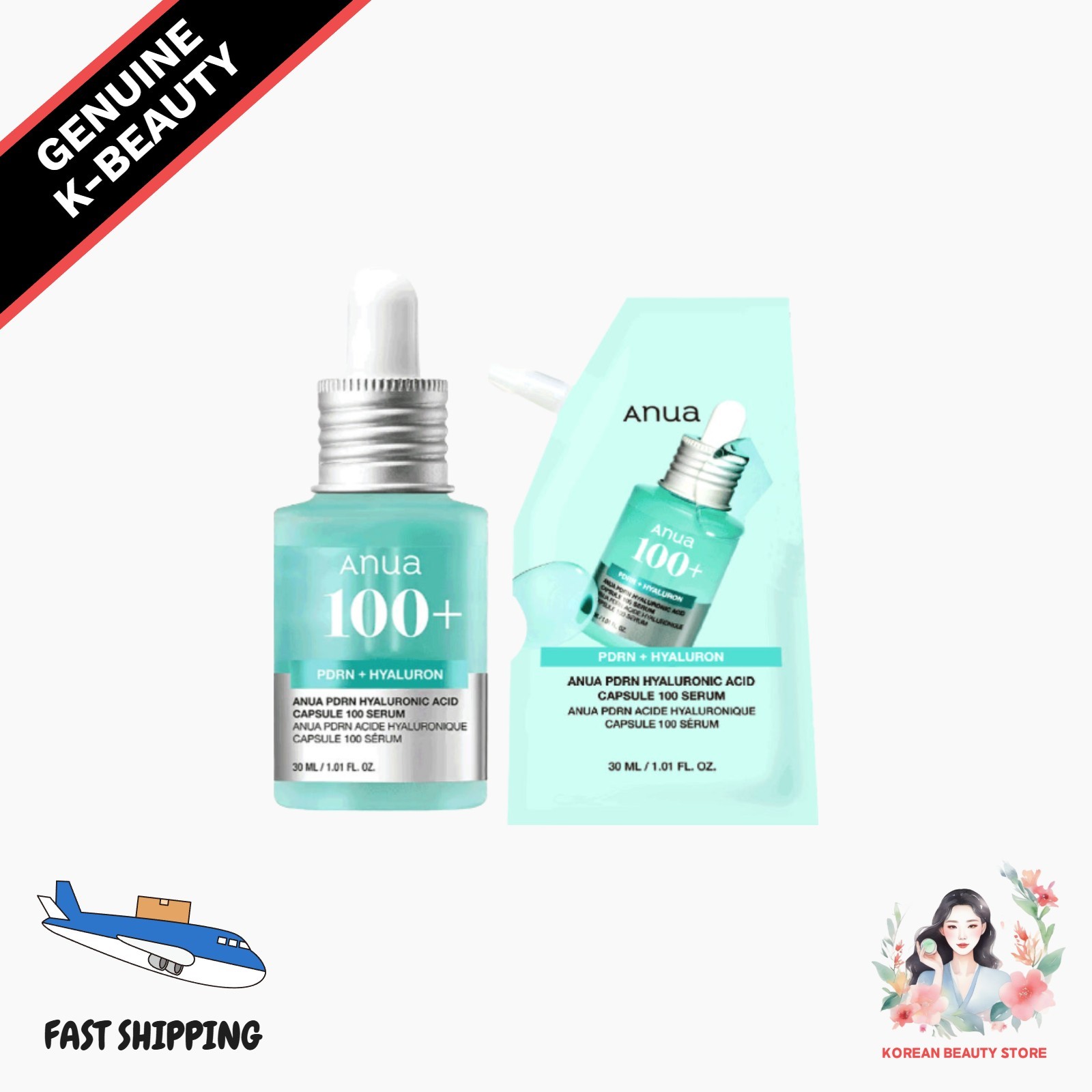 ANUA PDRN Hyaluronic Capsule 100 Serum 30ml + 30ml Refill Korean Skincare