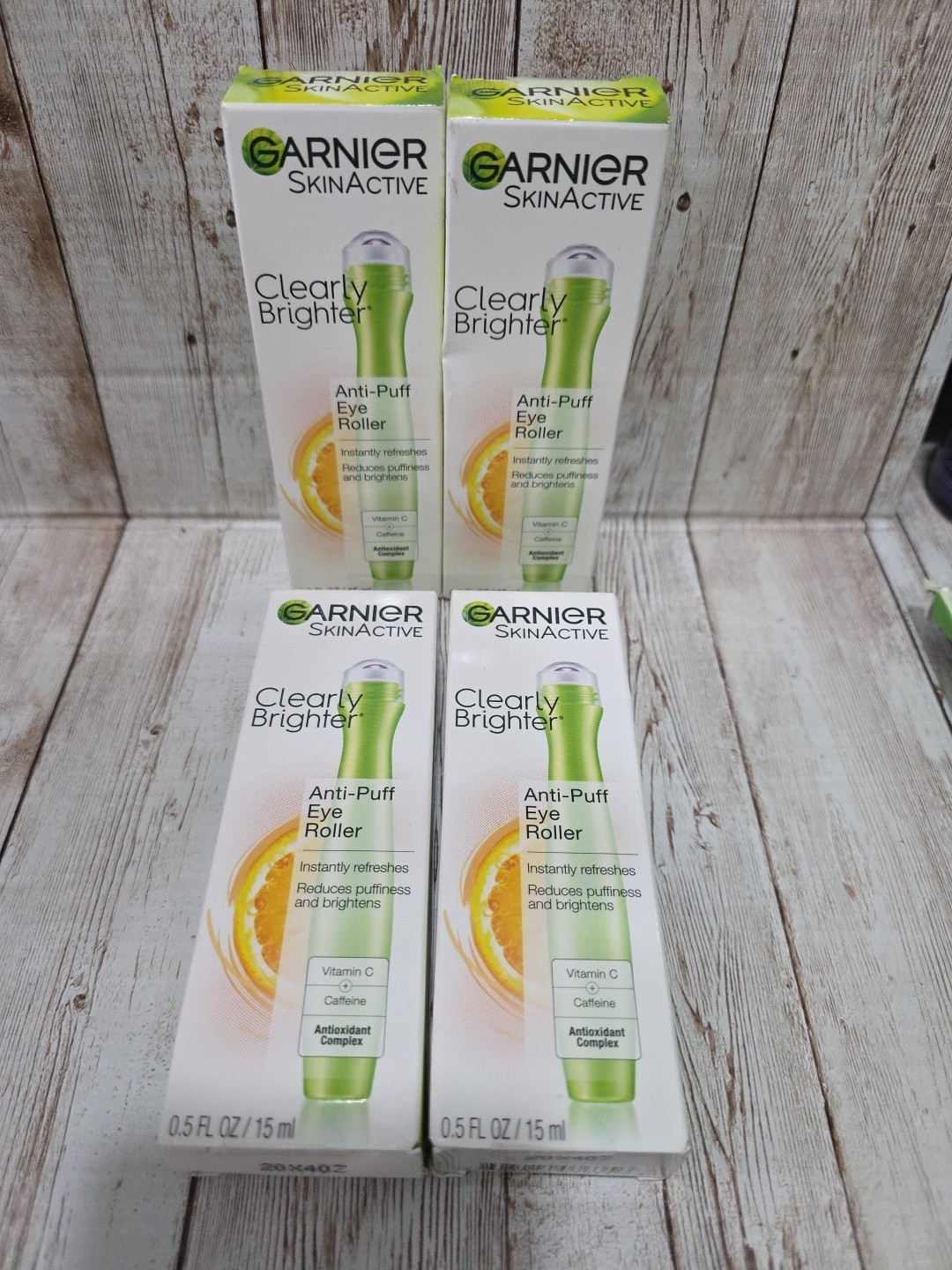 4 PACK Garnier SkinActive Clearly Brighter Anti-Puff Eye Roller, 0.5 fl oz