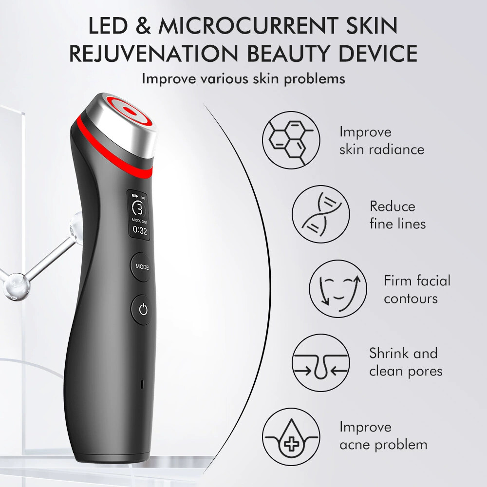 5 Colors Facial LED 6-in-1 Real Glass Glow Beauty Device Remove Wrinkle – Black