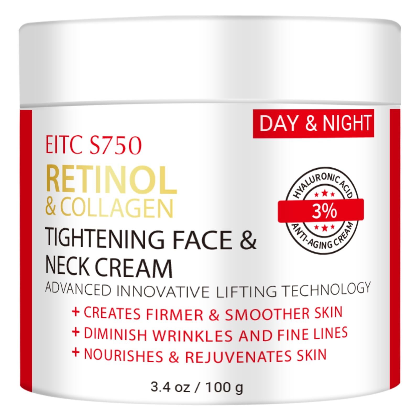 Retinol Cream for Face, Anti-Aging Neck 3.4 Fl Oz (Pack of 1), Red
