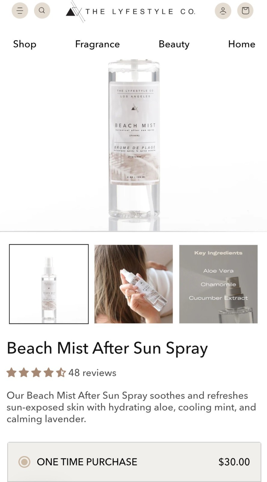 2x LYFESTYLE CO. BEACH MIST BOTANICAL AFTER SUN SPRAY Cucumber Aloe Cooling 8oz