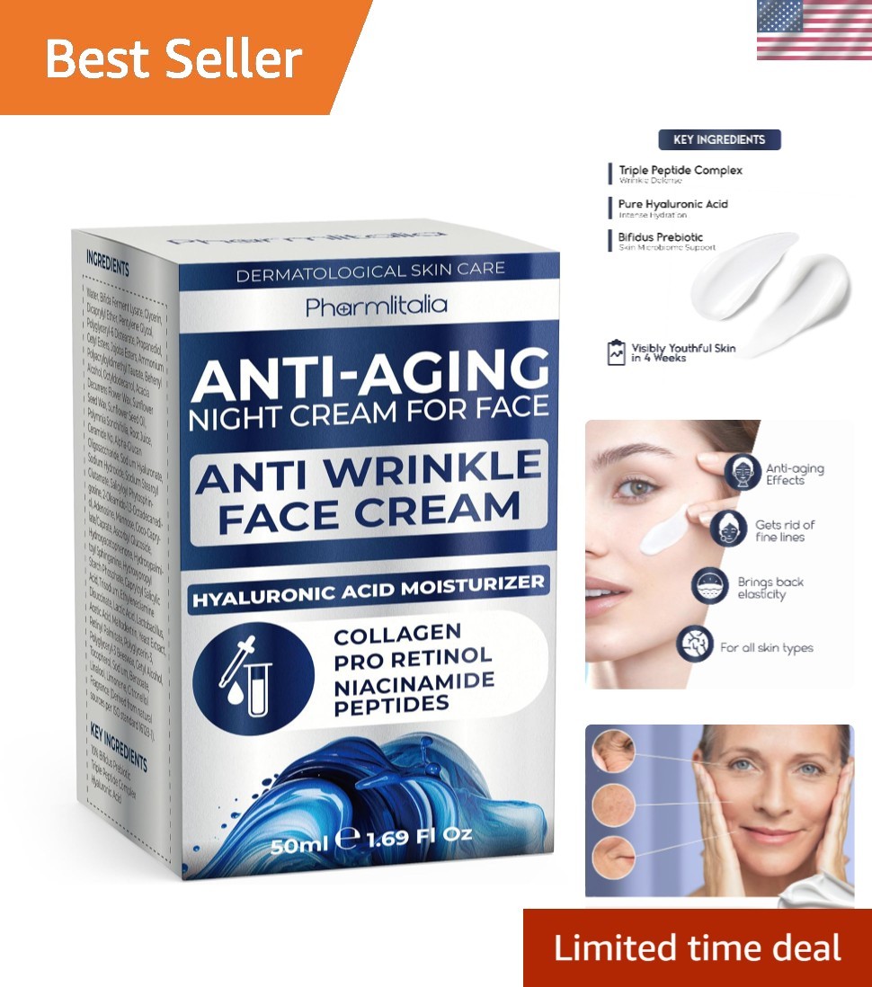 Deep Wrinkle Reduction Cream – Hydrating Night Moisturizer for Dry Skin, 1.69 Oz