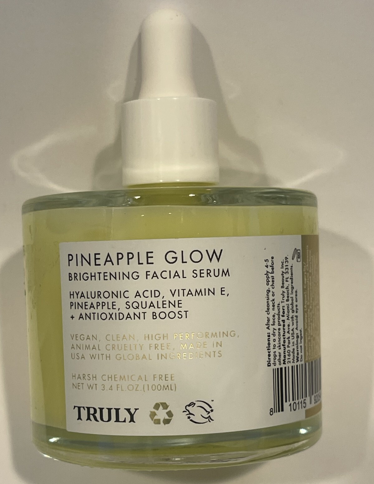 Truly PINEAPPLE GLOW Brightening Facial Serum Vegan Hyaluronic Acid 3.4oz NEW