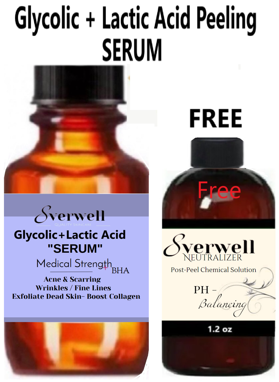 Glycolic + Lactic Acid «Serum» Peel for Face 10% – 70% Strength, Cream, toner,