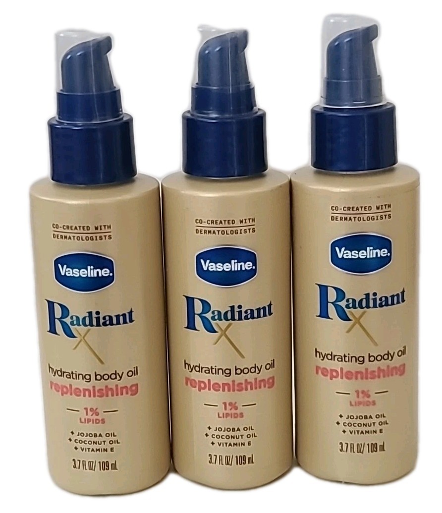 3 × Vaseline • Radiant X REPLENISHING Hydrating Body Oil 1% Lipids 3.7 FL oz Ea