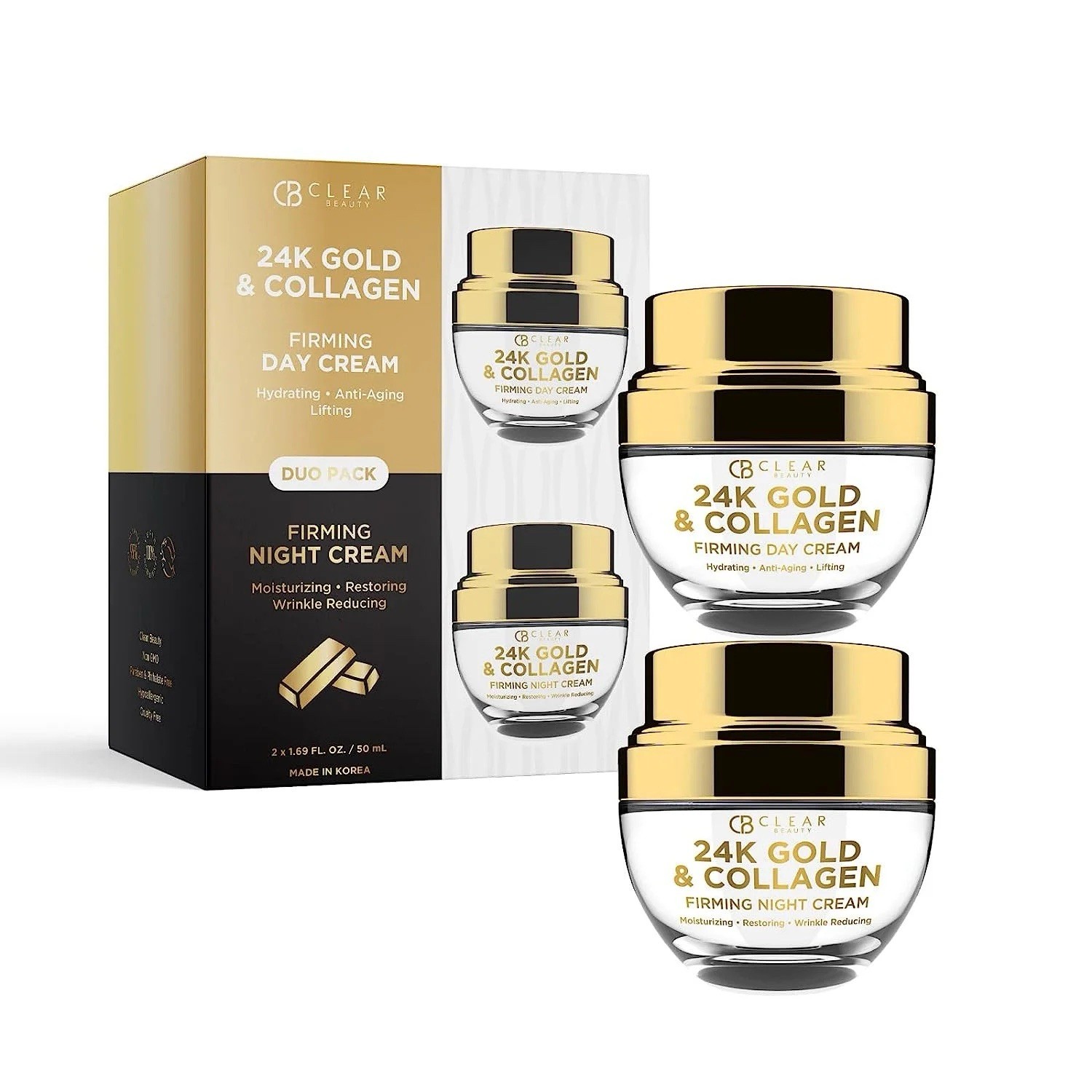 CB Clear 24K Gold & Collagen Day & Night Cream Duo Pack Full Size 1.69 oz each