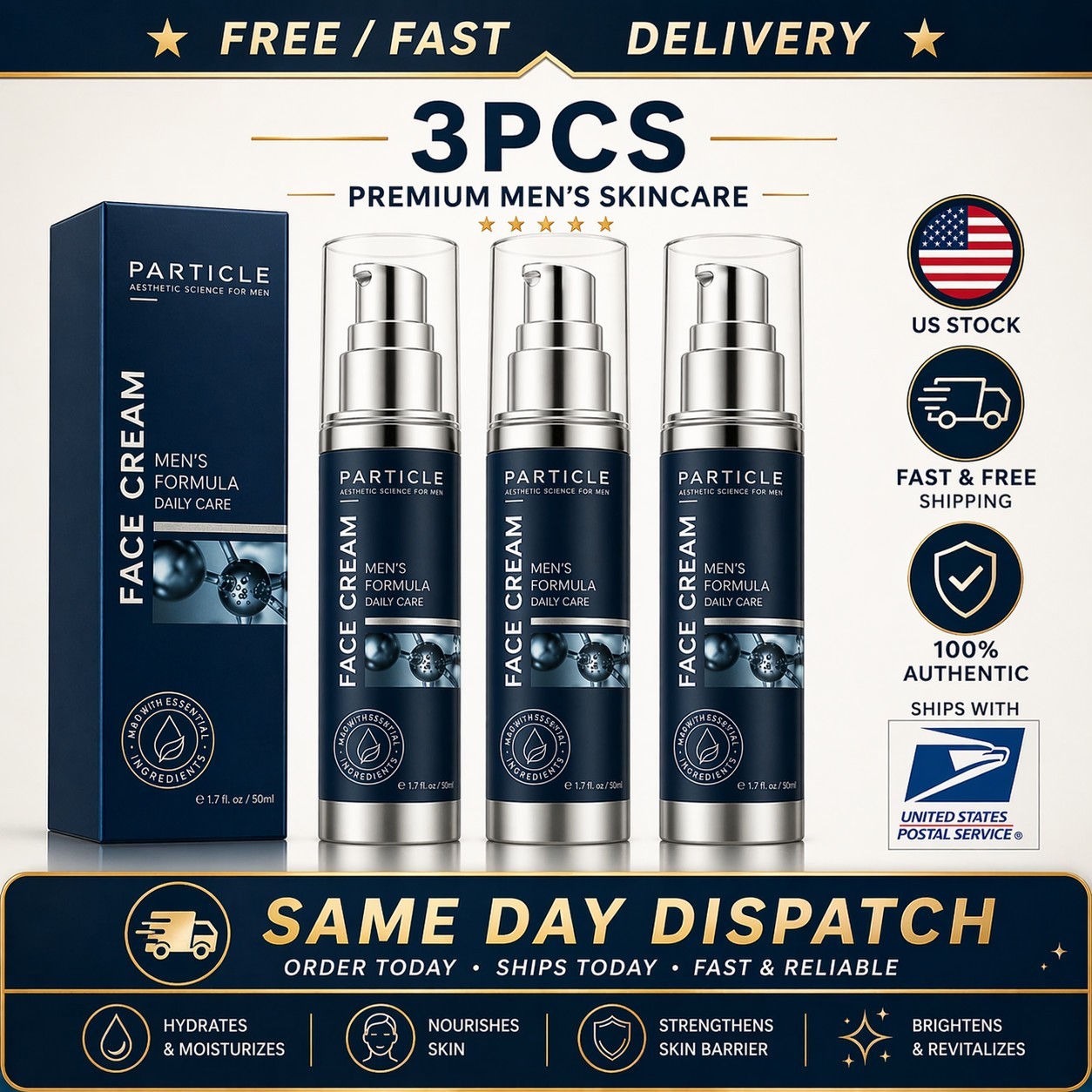3X Particle Face Cream Men 6 In 1 Anti-Aging Cream Fights Eye Bags Dark Spots US