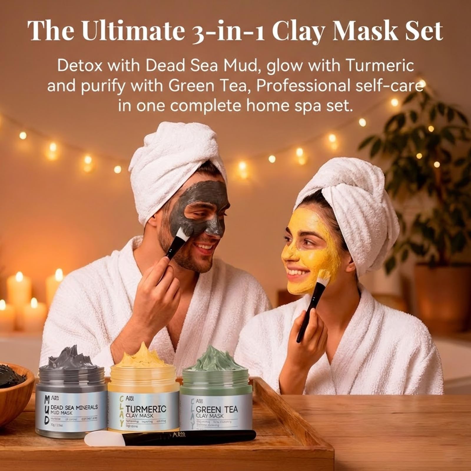 3 Pcs Face Mask Set – Turmeric Clay Mask – Green Tea Face Mask – Dead Sea Mud…