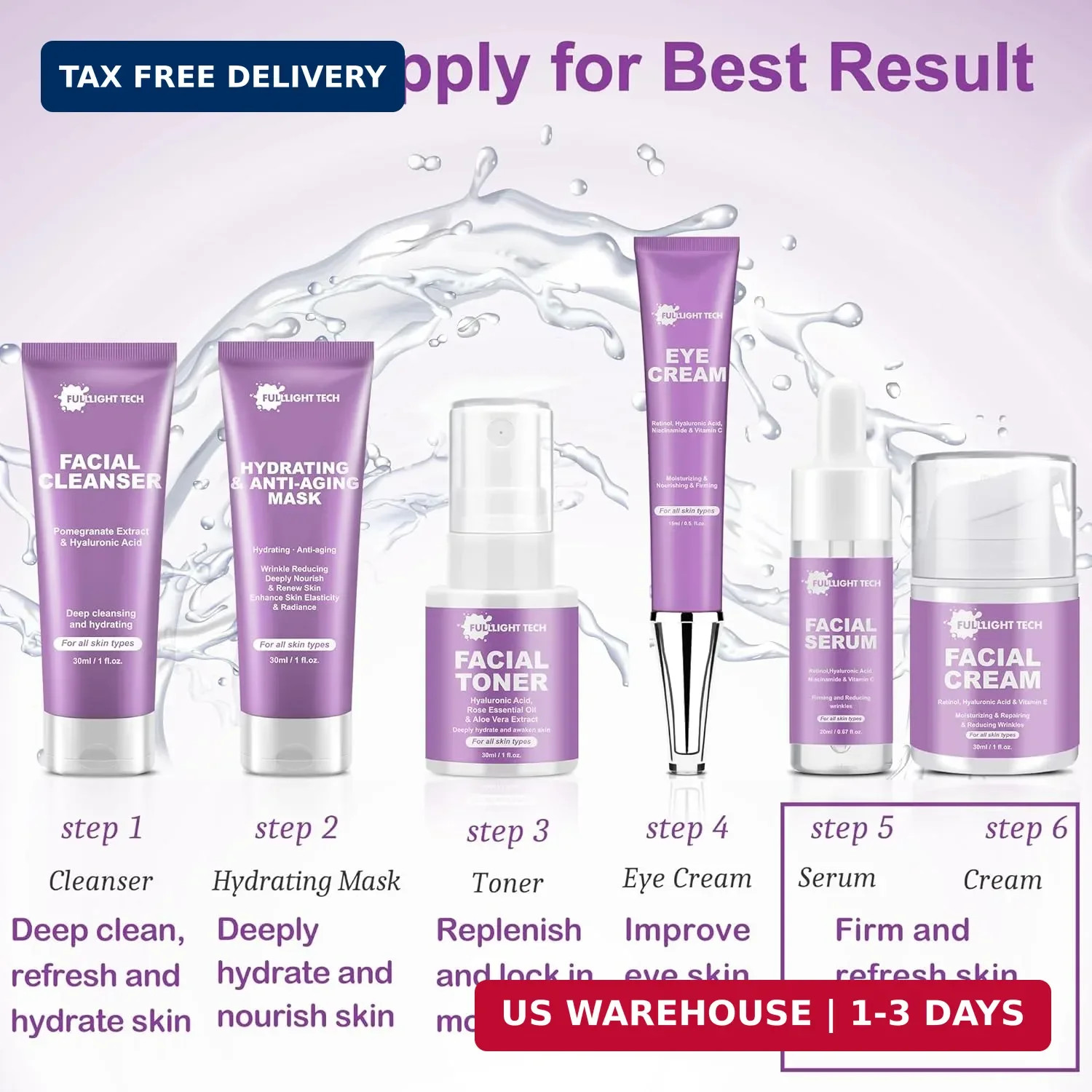 Skin Care Set,6 Pcs Anti-aging Skincare w/Korean Retinol,Hydrate, Moisturize Sel