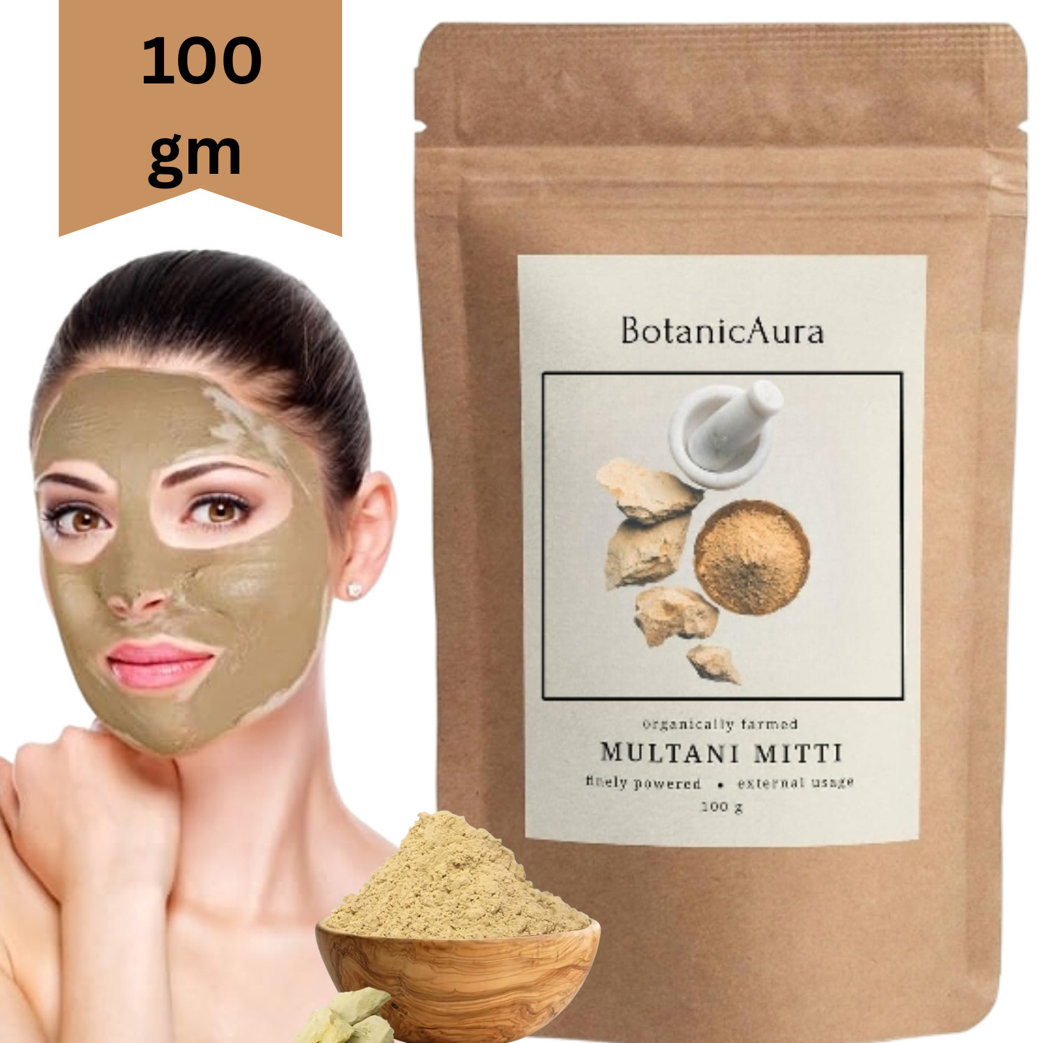 BotanicAura 100% Natural Multani Mitti Powder for Skin Purification – 100 gm