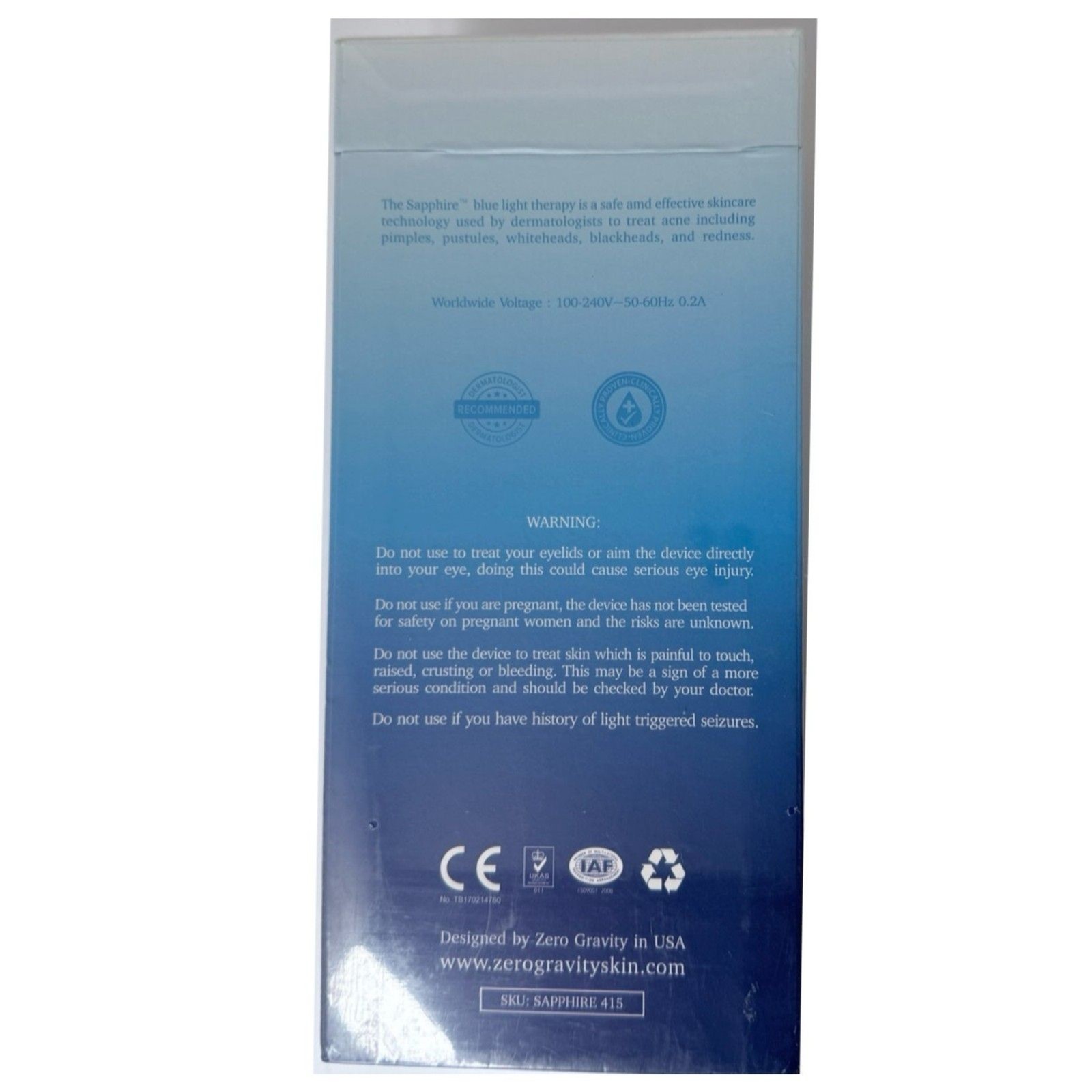 Zero Gravity Sapphire Blue Light Facial Device