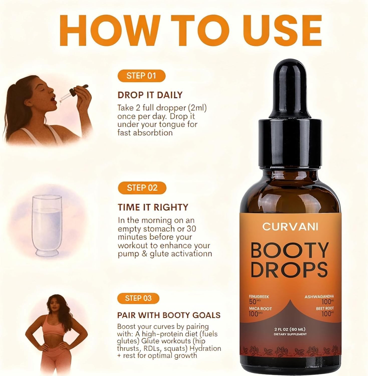 Booty Drops Lifting Serum Concentrated Formula 2 Oz. Custom-Designed for Women’S