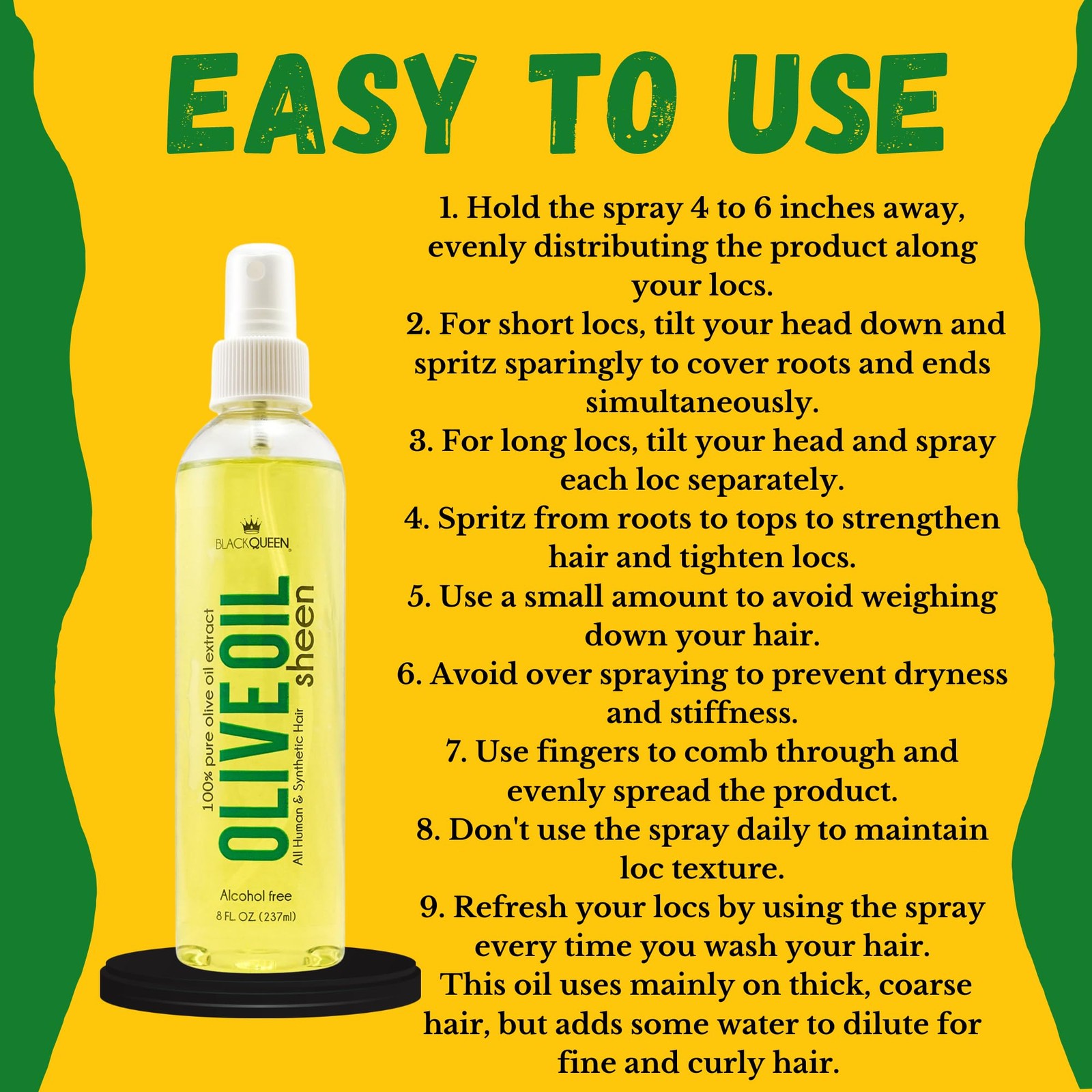 Black Queen® Olive Oil Moisturizing Spray for Locs, 8 Fl Oz (Pack of 1)