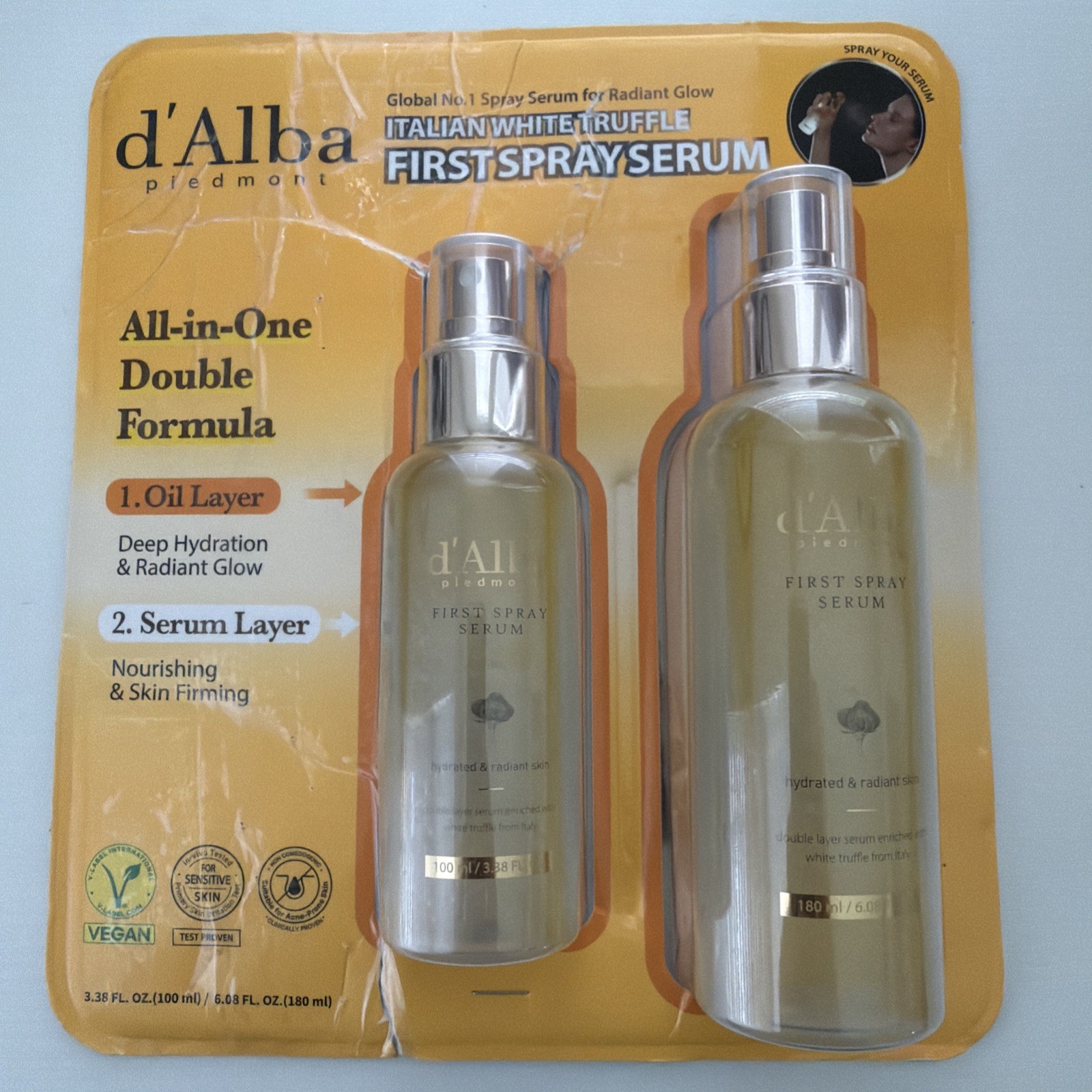 d’Alba Piedmont Italian White Truffle First Spray Serum 6.08oz & 3.38oz – 2 Pack
