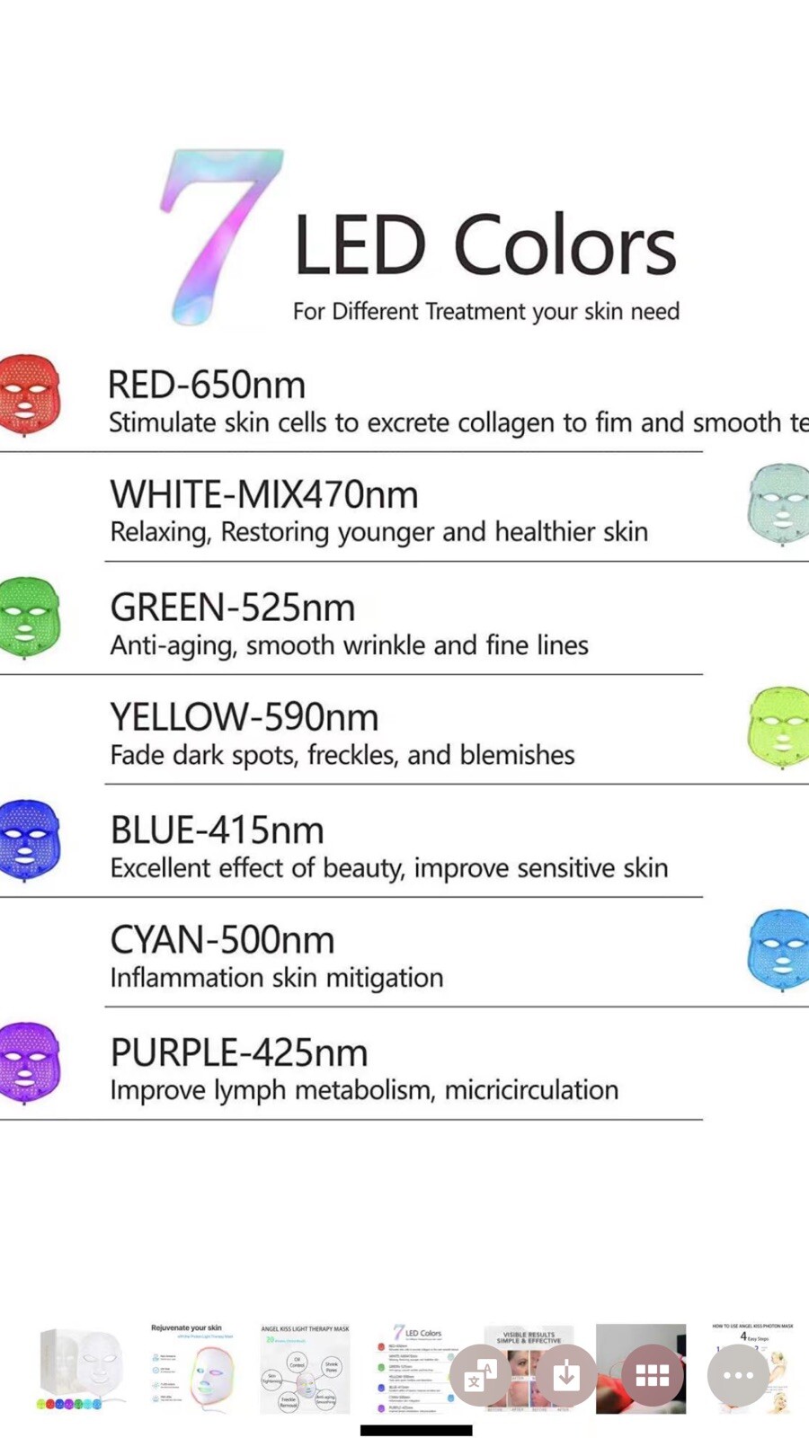 Led Face Mask Light Therapy, Angel Kiss 7 Color Blue & Red Light Therapy Facial