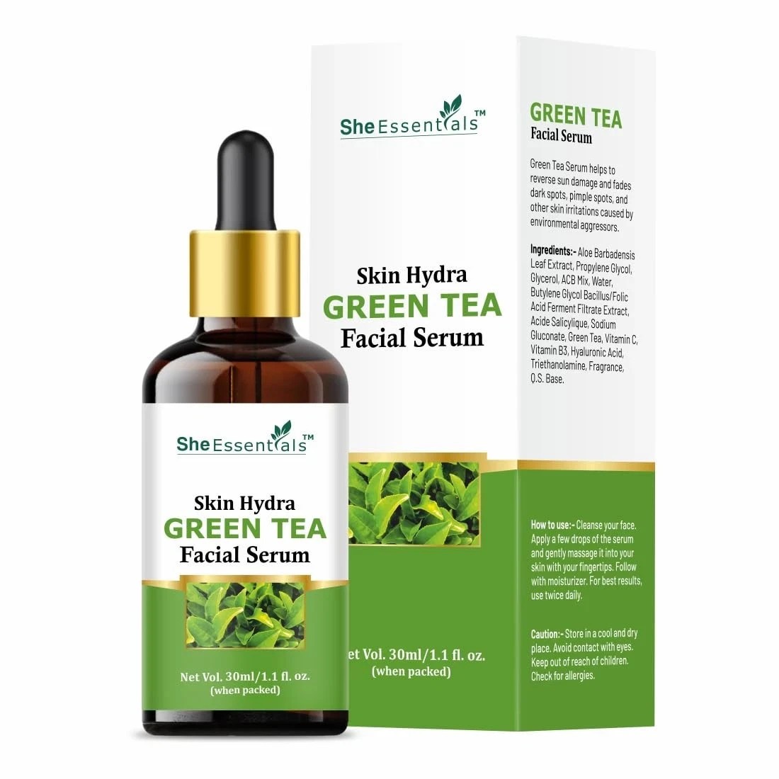 She Essentials Green Tea Facial Serum All Skin Types 30ml