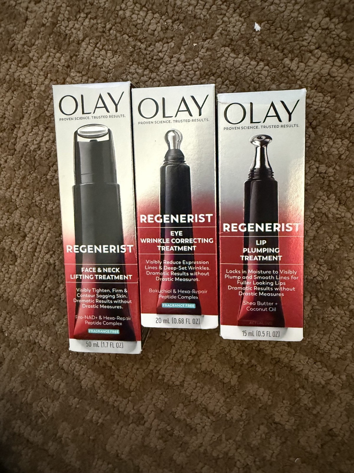 Olay Regenerist Lip Plumping, Face & Neck Lifting & Eye Correcting treatments.