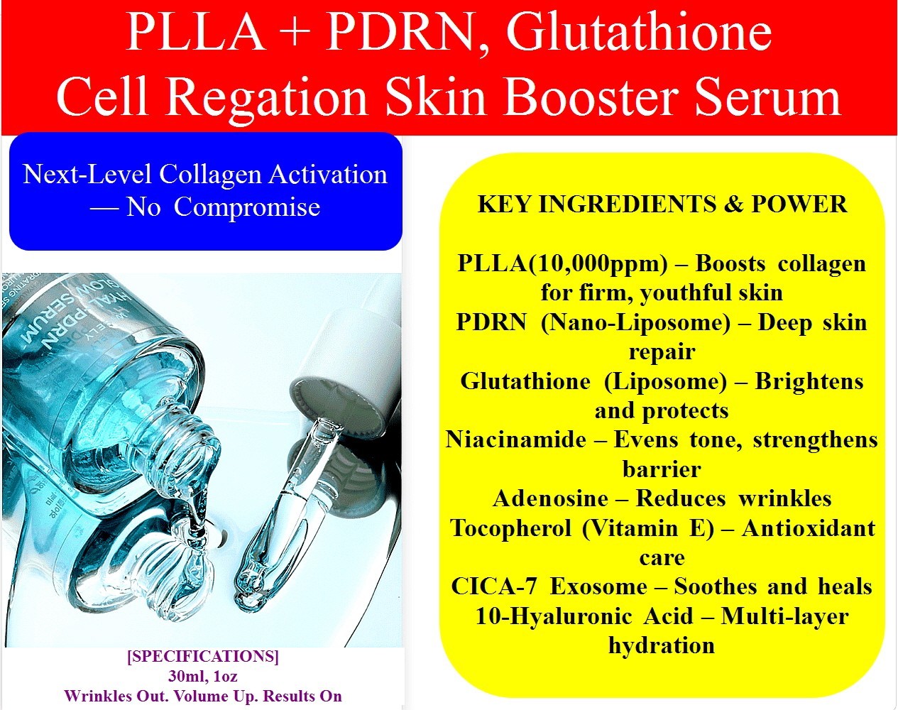 PLLA (10,000ppm) + (15%) PDRN & Glutathione (liposome) Cell Regation Ampoule