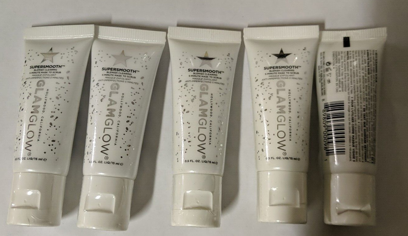 LOT 5x Glamglow Supersmooth Blemish Clearing 5-Minute Mask to Scrub 0.5 oz/15 ml