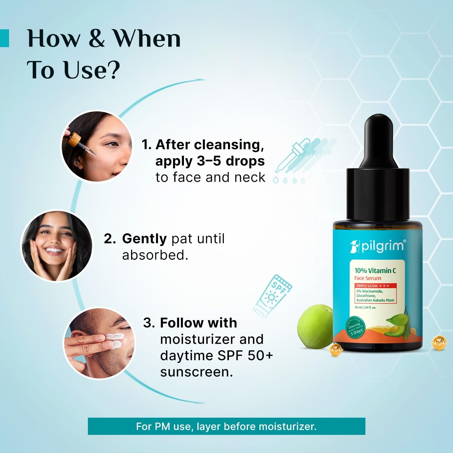 Pilgrim 10% Vitamin C Serum for Glowing Skin With 5% Niacinamide 30ml Pack Of 2