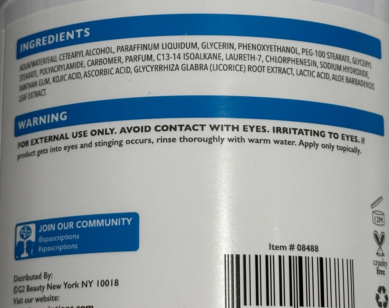 SPASCRIPTIONS CLINICALS ~KOJIC ACID Rapid Radiance BRIGHTENING BODY CREAM 453g