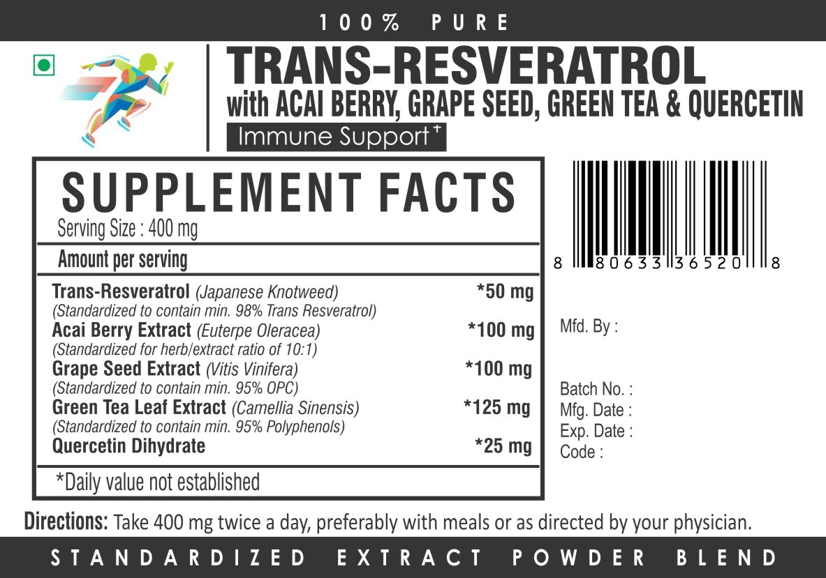 Resveratrol Powder 97% Antioxidant for Cardiovascular Health with Acai & Tea