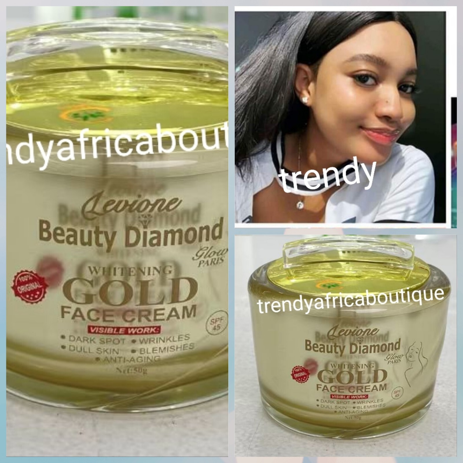 Levione BEAUTY diamond Glow Paris Whitening Gold Face Cream Spf45 👌50g X 1 Jar