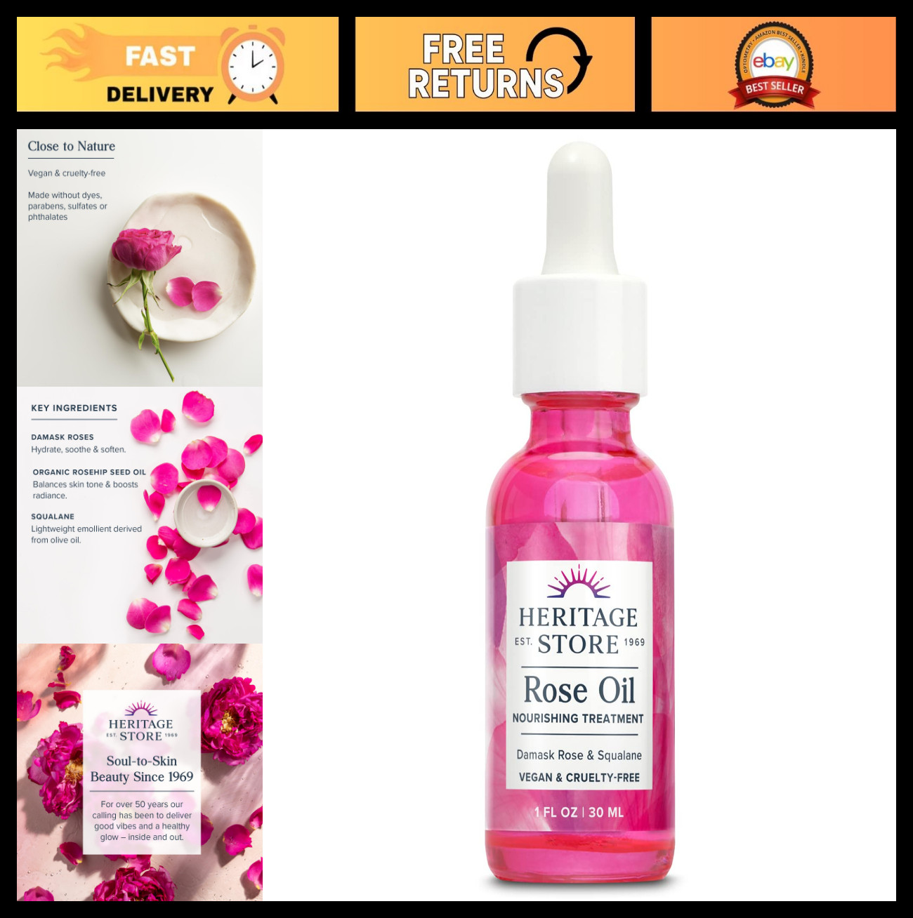 Nourishing Rose Oil Face Treatment – Hydrating Organic Skin Care for Glow, 1oz