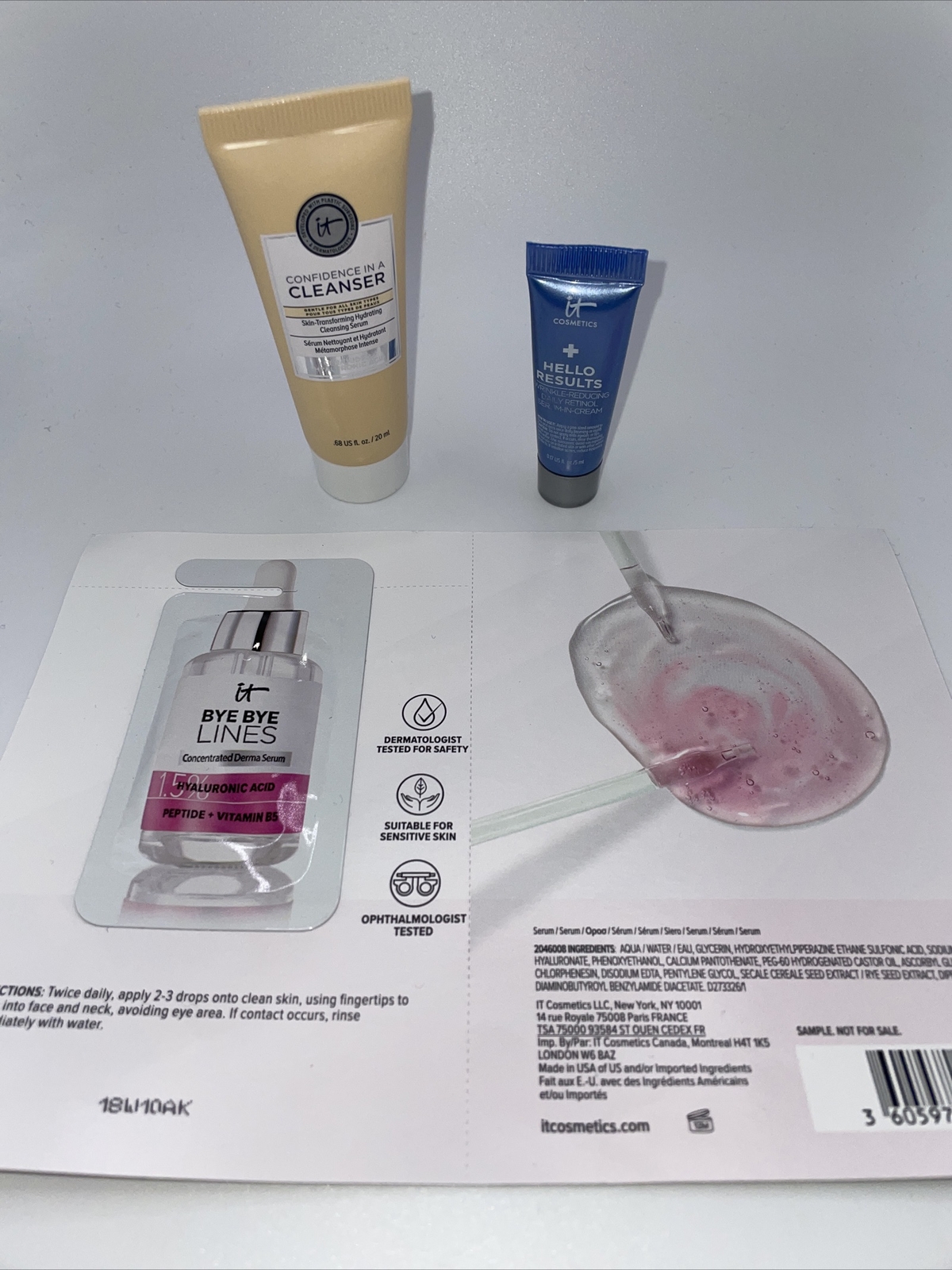 It Cosmetics Cleanser & Hello Results Retinol Serum + Bye Bye Lines Sample Sizes
