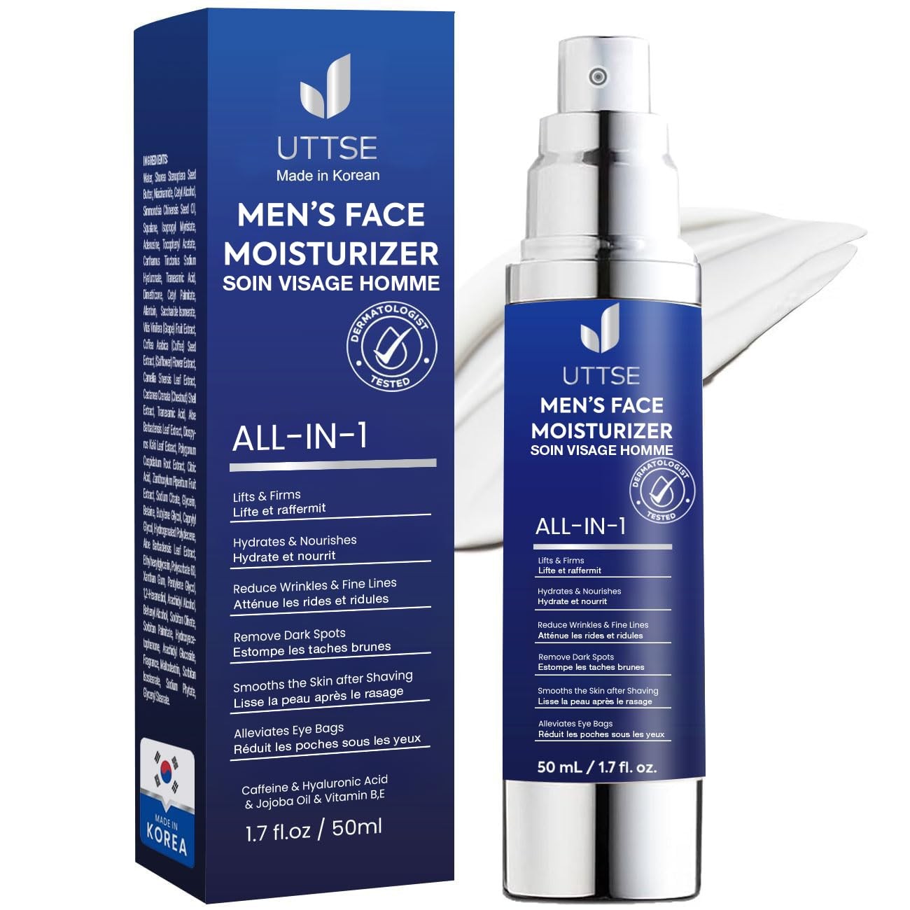 Uttse 6-in-1 Mens Face Moisturizer Face Cream for Men – Reduce the Look of Ey…