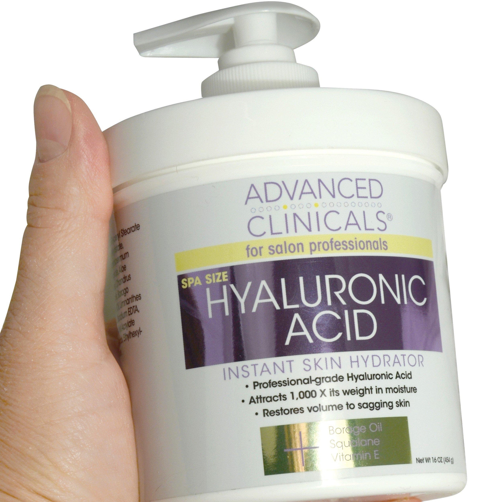 Advanced Clinicals Spa Size Hyaluronic Acid Cream for Fast Skin Hydration 16oz