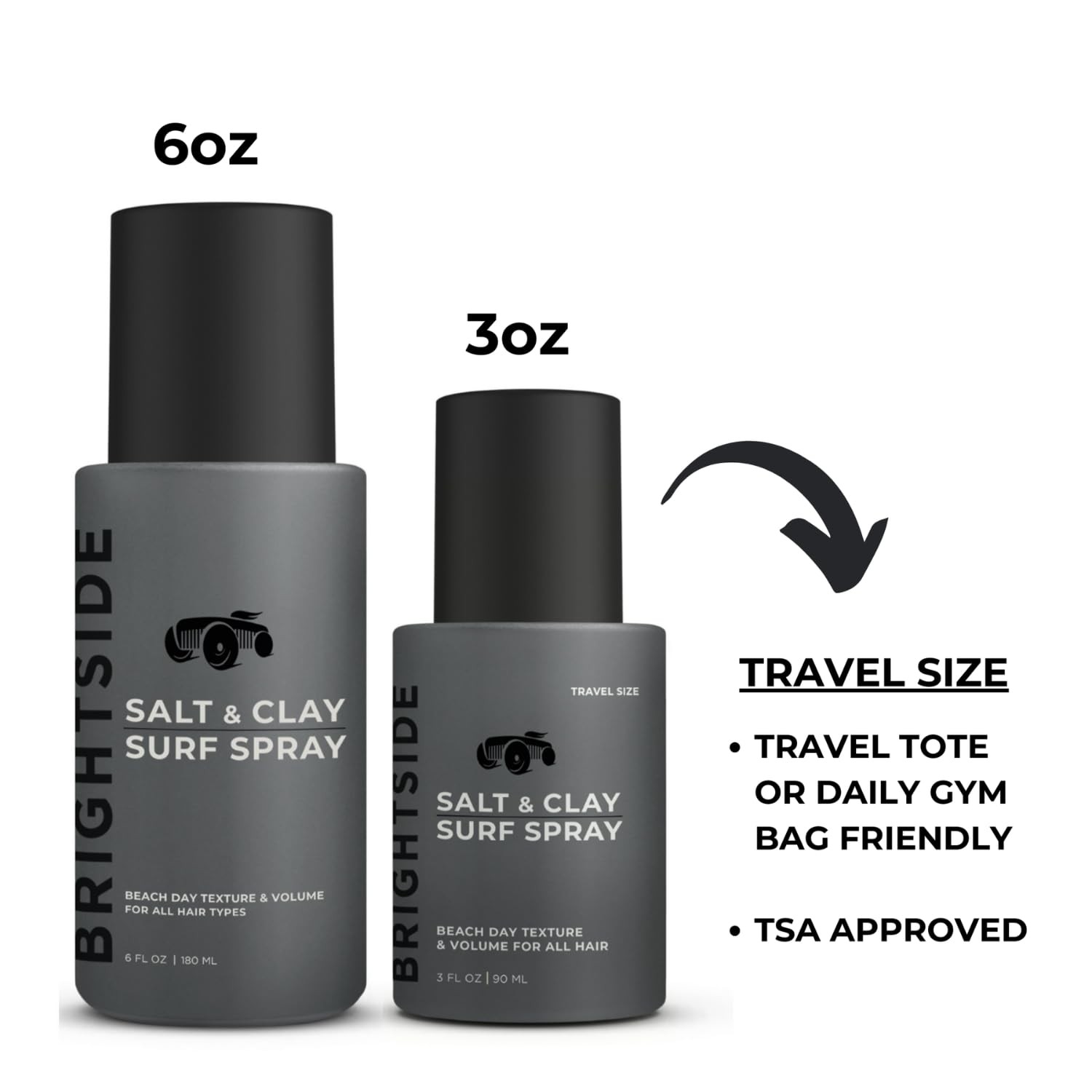 BRIGHTSIDE Salt & Clay Surf Spray – Instant Volume 6 Ounce (Pack of 1), Grey