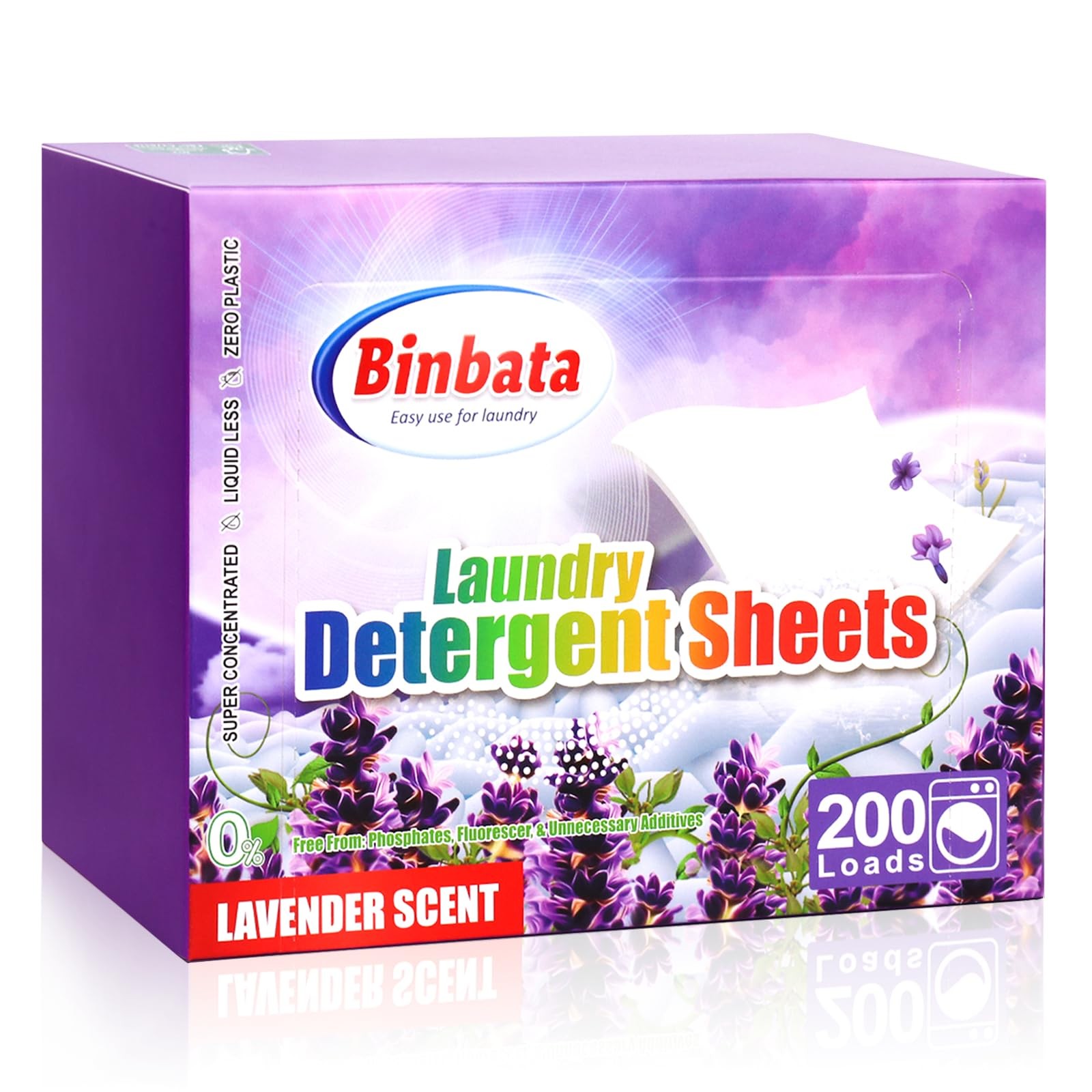 Binbata Laundry Detergent Sheets, 200 Loads 200 Count (Pack of 1), Lavender
