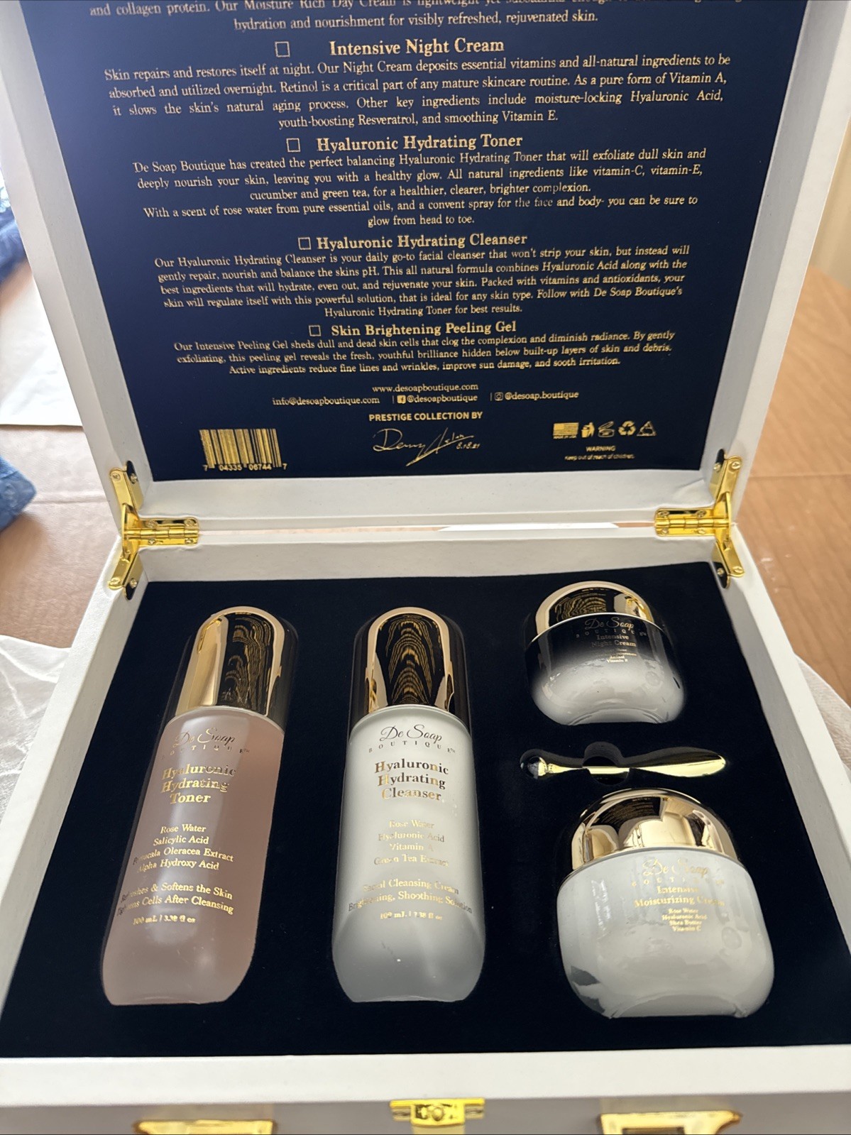 De Soap Boutique Prestige Collection 5‑Piece Skincare Kit Intensive Cream NIB