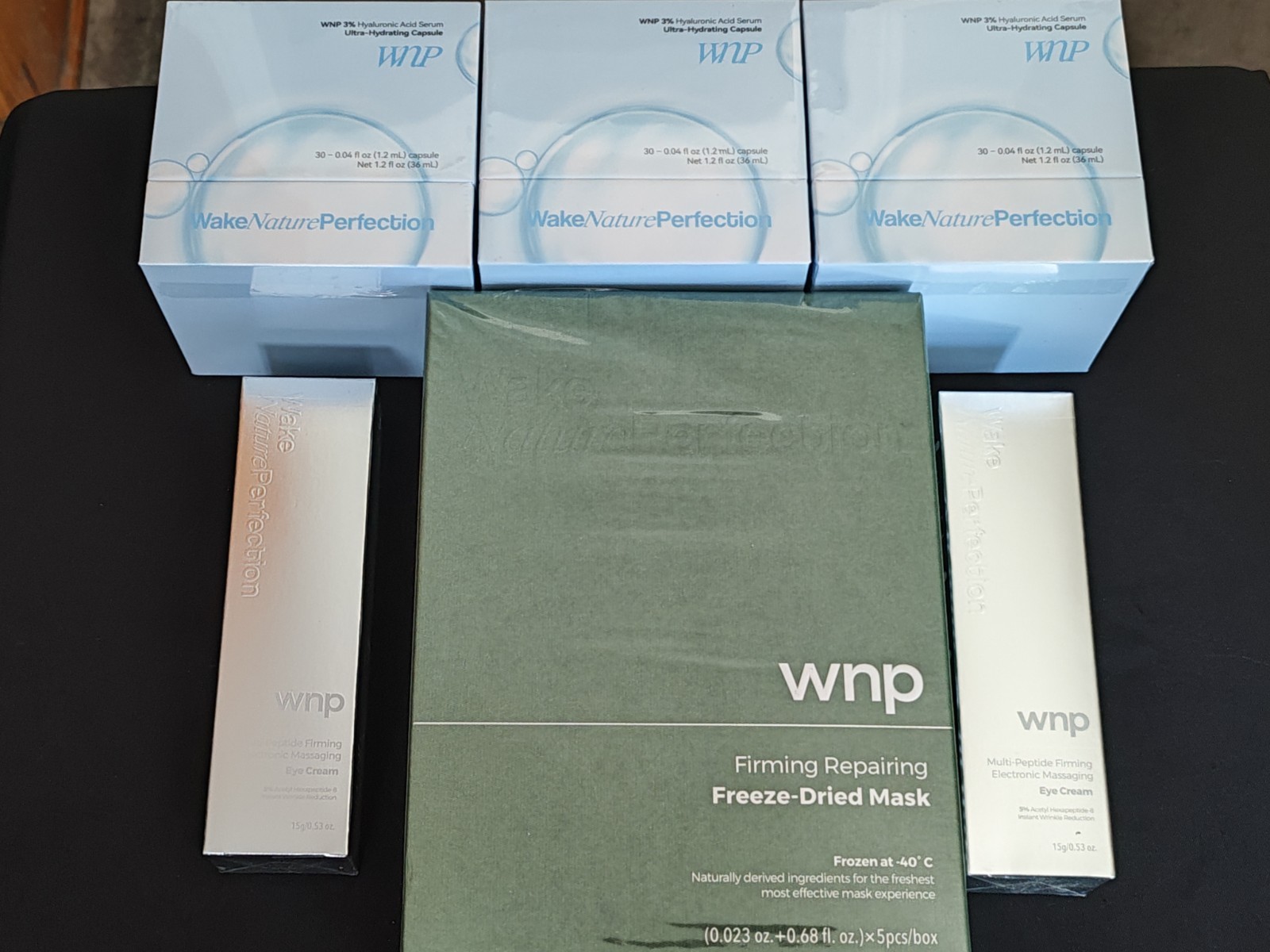 WNP (3) 3% Hyaluronic Acid Serum W/ Freeze Dried Masks & (2) Eye Cream Set